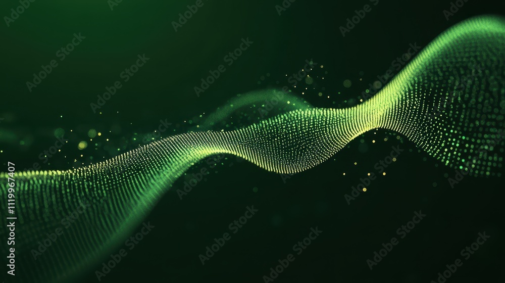 Poster flowing stream of binary code with a gradient of green and yellow hues