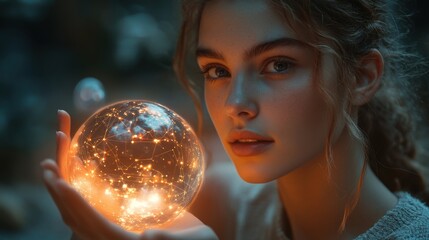 A woman is holding a glowing orb in her hand. Generative AI