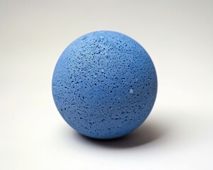 Blue Foam Stress Ball Isolated on White Background. Soft Rubber Hand Exercise Toy for Firm Grip and Stress Relief. Closeup Studio Shot.