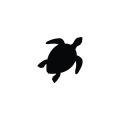 Top view of a large sea turtle. black silhouette of a turtle.
