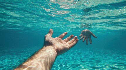 Fototapeta premium Reaching out for help underwater during a life-threatening situation