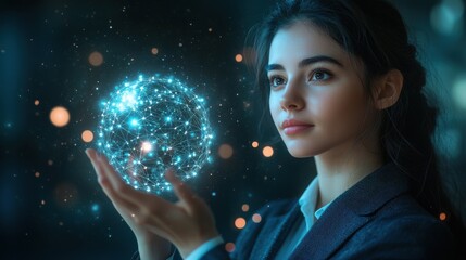 A woman is holding a glowing sphere in her hand. Generative AI