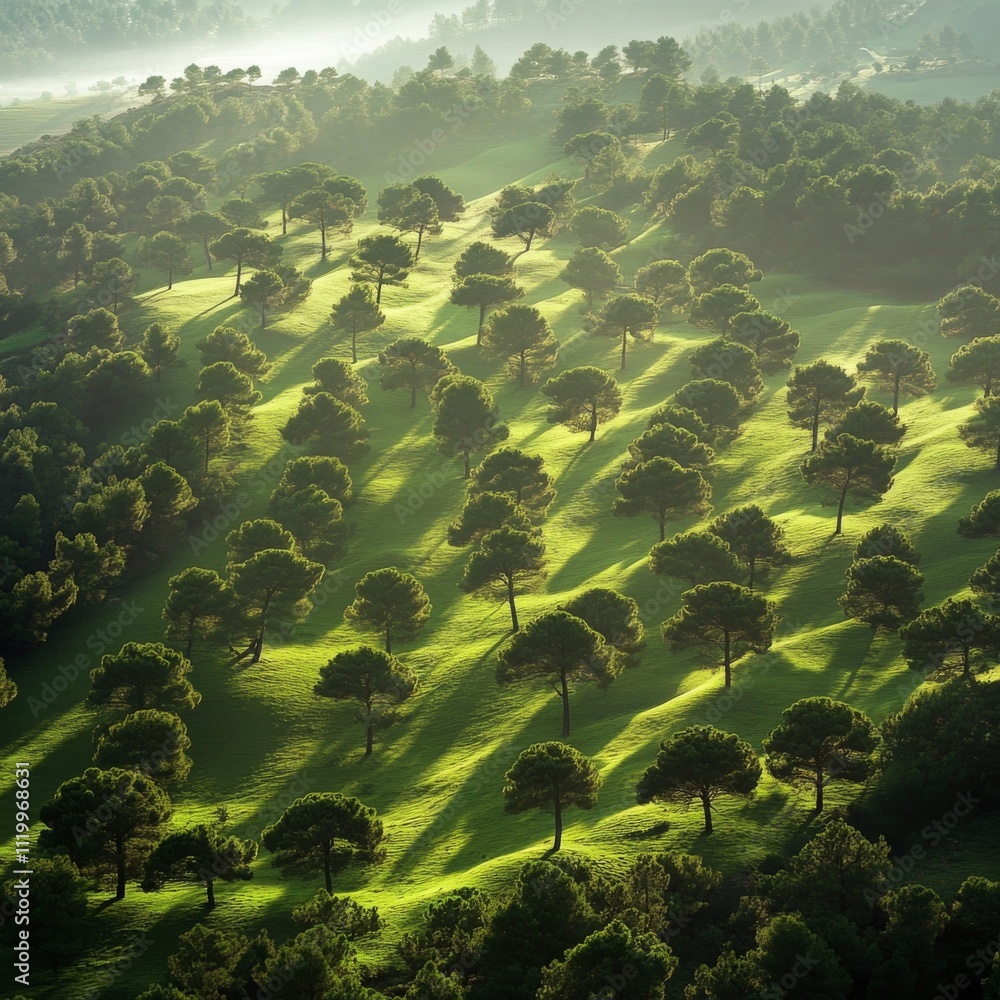Aufkleber aerial view of green summer forest with pine trees in turkey.
