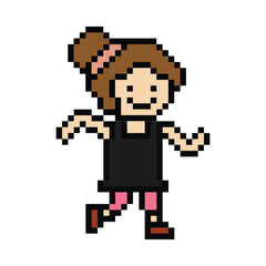 Fototapeta premium Cute cartoon run exercise pixel cartoon 8bit character woman lady run or running jog cardio lifestyle for decoration life style 8 bit female jog marathon exercise png vector.