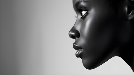 Female head silhouette woman profile beautiful makeup black and white colors bold illustration