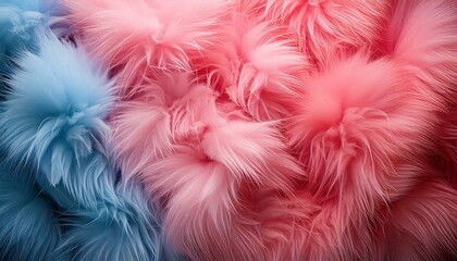 Colorful fluffy fur fabric artificial blue pink pompons pompoms