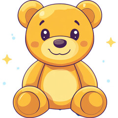 Fototapeta premium Adorable Asymmetrical-Eyed Teddy Bear against Blue Backdrop with Sparkling Starbursts