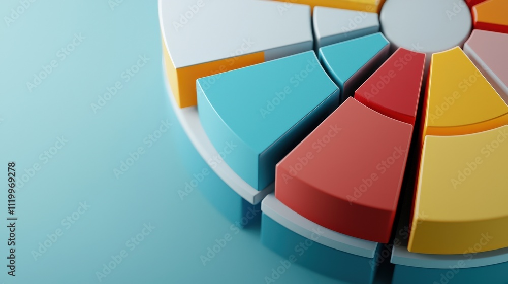 Poster close-up of a colorful pie chart on a financial dashboard, representing market analysis and strategi