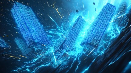 Hazard in a futuristic city, abstract blue technology background.