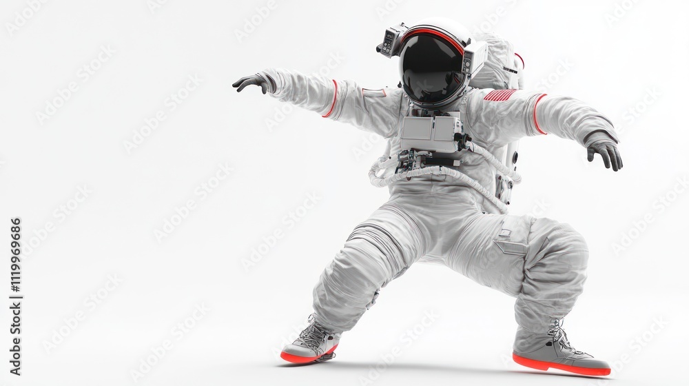 Poster A stylized astronaut in a dynamic pose against a plain background.