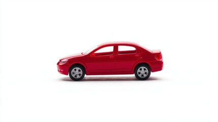Bright red toy car isolated against a clean white backdrop for playful displays and collections