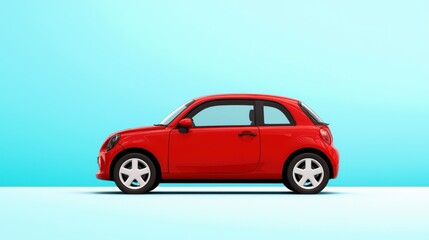 Fototapeta premium Whimsical red cartoon car isolated against a bright blue background with no distractions