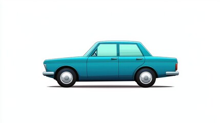 Whimsical cartoon car in bright blue color isolated on a white background
