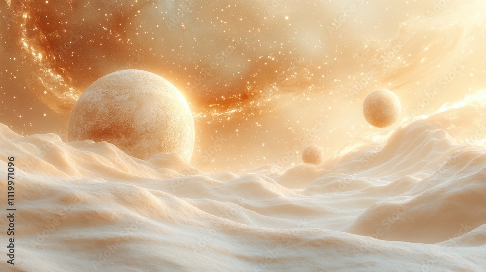 Wall mural a space scene with three planets and a star. generative ai