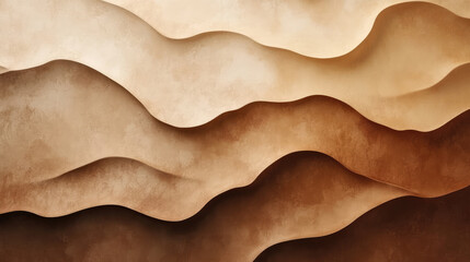 Abstract Background with Paper Wavy Layers in Natural Beige and Brown Colors. Beautiful Background in Mocha Mousse Tones, Pantone 17-1320, Color Trend 2025