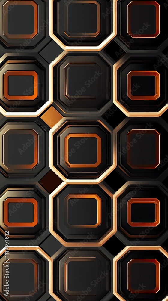 Poster abstract octagonal grid pattern design in black and orange