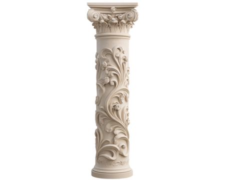 a white pillar with floral designs