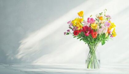 Colorful Spring Flower Bouquet in Glass Vase