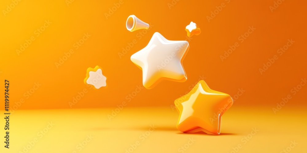 Poster Colorful 3D stars floating against an orange background, creating a playful and vibrant scene.