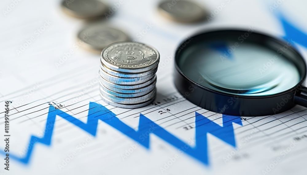 Poster bitcoin stack on financial chart showing growth