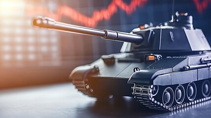 Fototapeta premium Military Tank Display During Global Conflict Analysis Urban Environment Stock Image Strategic Viewpoint Modern Warfare Concept
