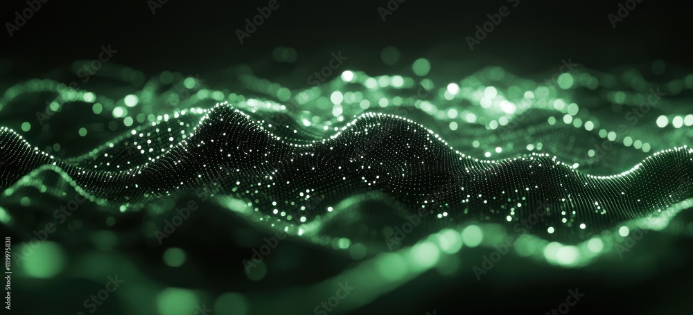 Aufkleber Abstract representation of digital waves with glowing particles.