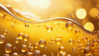 shining yellow liquid with bubbles bright background with bokeh abstract sunny background for food design