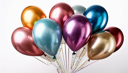 multicolored chrome balloons isolated on white background