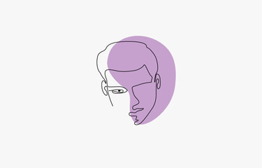 Continuous one line drawing. Abstract minimalistic modern style with colored background, Colored continuous line drawing of senior man smiling portrait. One line vector of an old person's face.