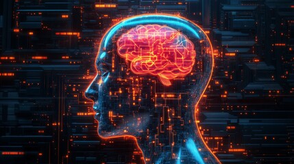 Digital neural connections in futuristic human brain interface visualization