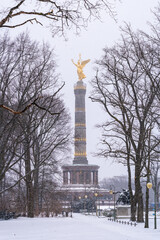 Victory Column in winter, Berlin Tiergarten, Germany