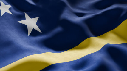 Close-up of Waving Cura&ccedil;ao flag