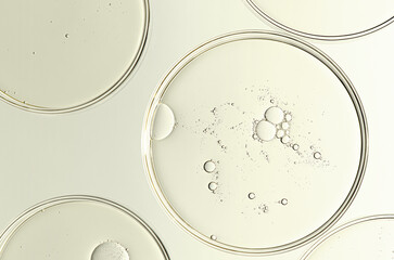 The texture of a cosmetic serum or body gel in a Petri dish.