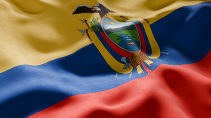 Close-up of Waving Ecuador flag