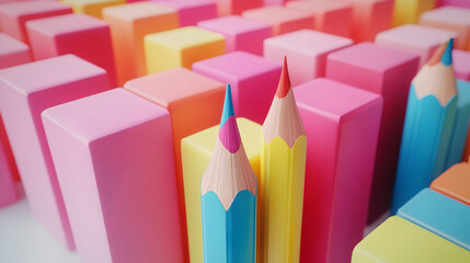 Colorful Pencils 3D Illustration