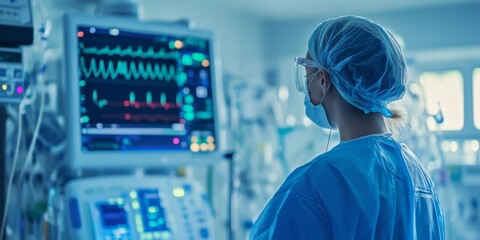 Dedicated Healthcare Professional Monitoring Vital Signs in Modern Hospital ICU Setting