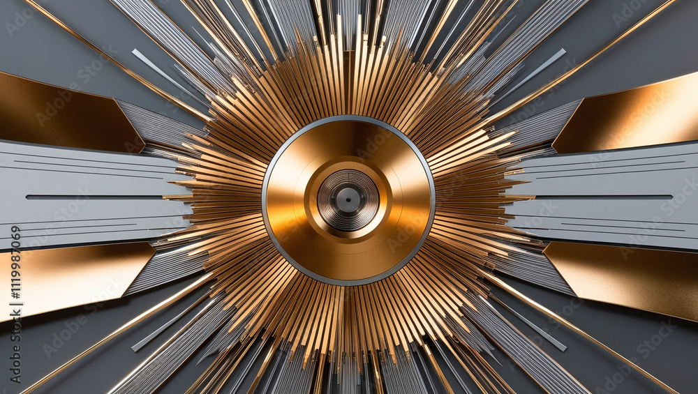 Aufkleber an abstract composition with a central element in the form of a circle, made in golden and bronze to