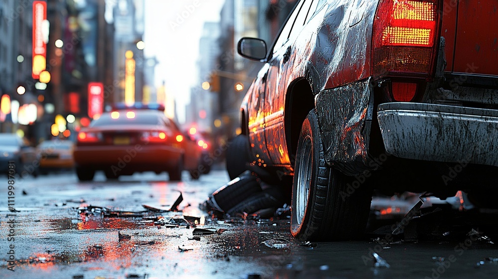 Aufkleber a detailed image showcasing the collision between a pickup truck and a car. the scene captures the e