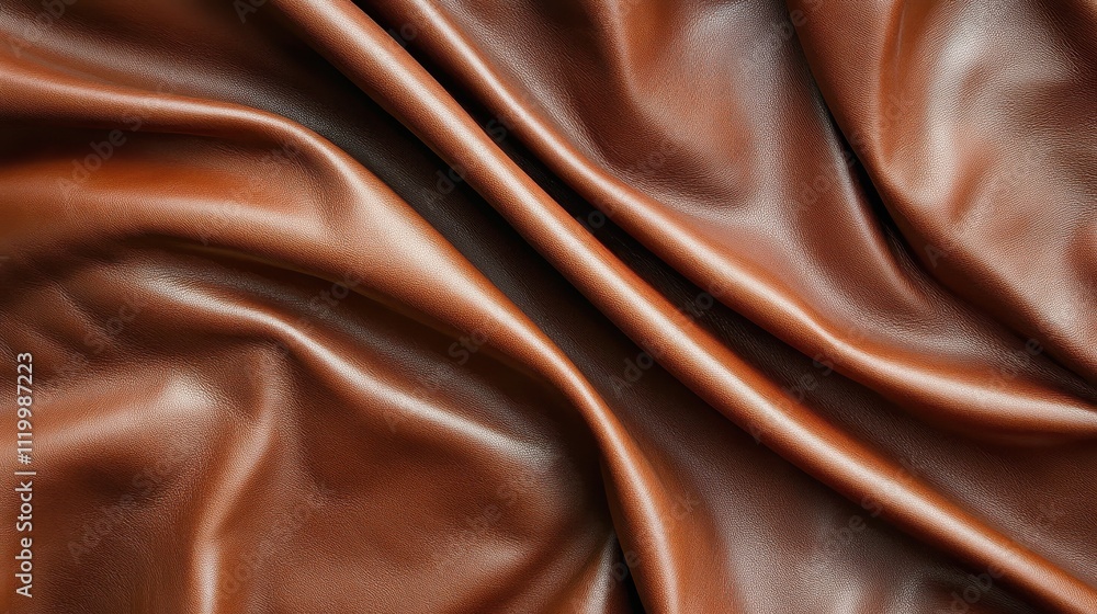 Poster a luxurious and smooth drape of brown leather showcasing intricate folds, emphasizing texture and th