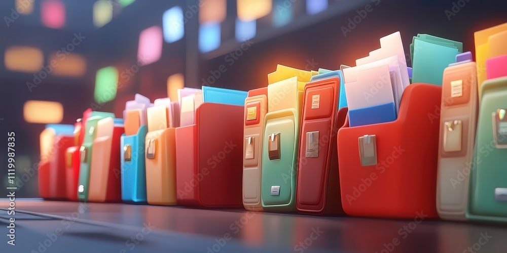 Aufkleber futuristic abstract network grid of colorful files and folders organized in a vibrant digital storag