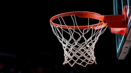 Dynamic basketball resting on a sleek black surface, highlighting its textured surface and vibrant color against a minimalist backdrop, emphasizing motion and energy.