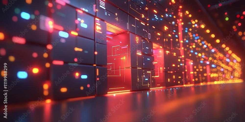 Poster futuristic abstract digital network grid with illuminated elements representing files and folders in