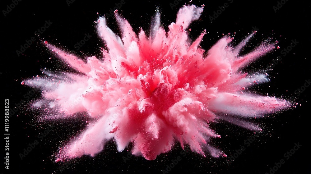 Poster vibrant color burst on dark canvas, a dynamic display of vivid powders erupting against a deep black