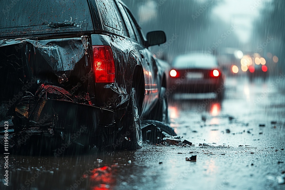 Poster a detailed image showcasing the collision between a pickup truck and a car. the scene captures the e