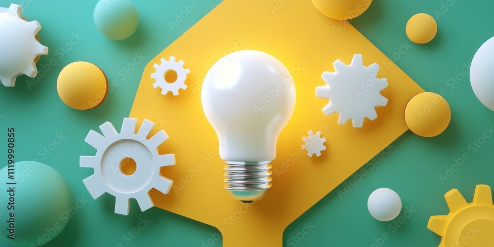 Poster a light bulb surrounded by gears and circles, symbolizing innovation and creativity.