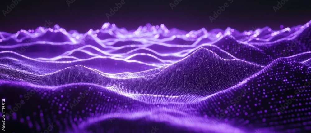 Poster Abstract representation of waves in a purple digital landscape.
