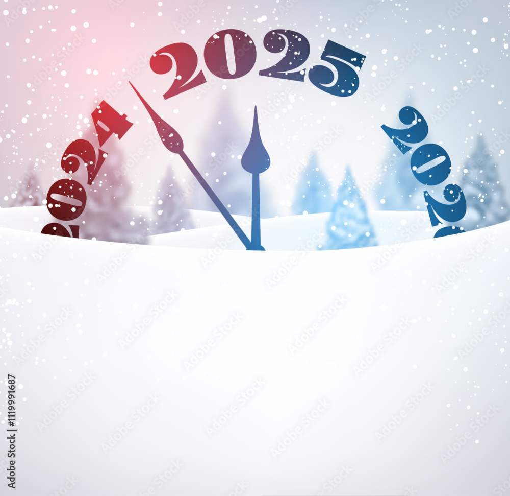 Aufkleber charming vector illustration of a winter clock countdown transitioning from 2024 to 2025 in a snowy 