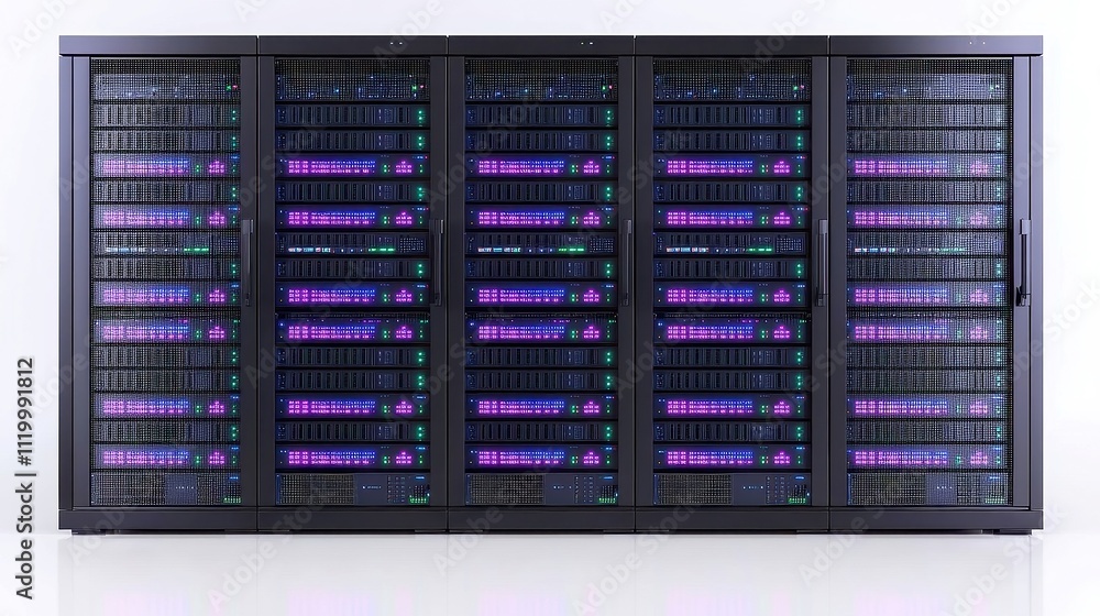 Poster rackmount led console in a modern server room, showcasing sleek design and vibrant displays, enhanci