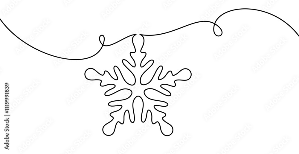 Aufkleber simple line drawing of a snowflake with organic, flowing shapes hanging from a curled string. ideal 