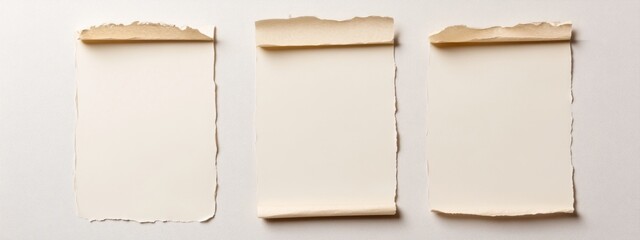 Retro Style Blank Paper Sheets with Tape on White Background. Brown Color Palette.